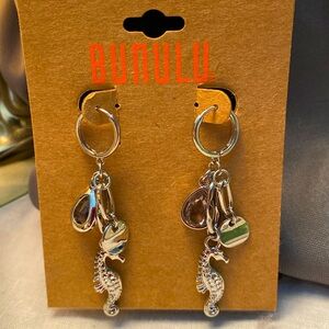Bunulu Seahorse Jeweled Dangle Earrings Silvertone